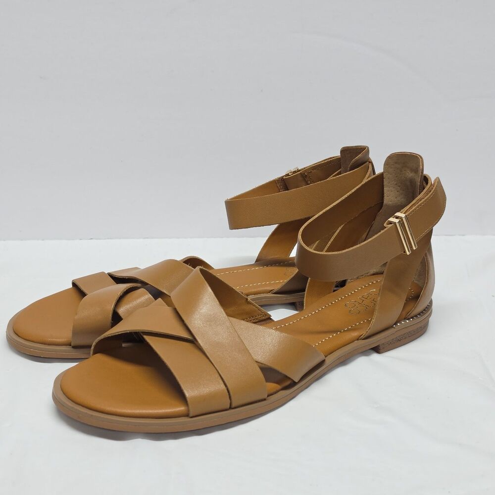 Giola Brown Leather Franco Sarto Flat Sandals Women 9.5 NEW